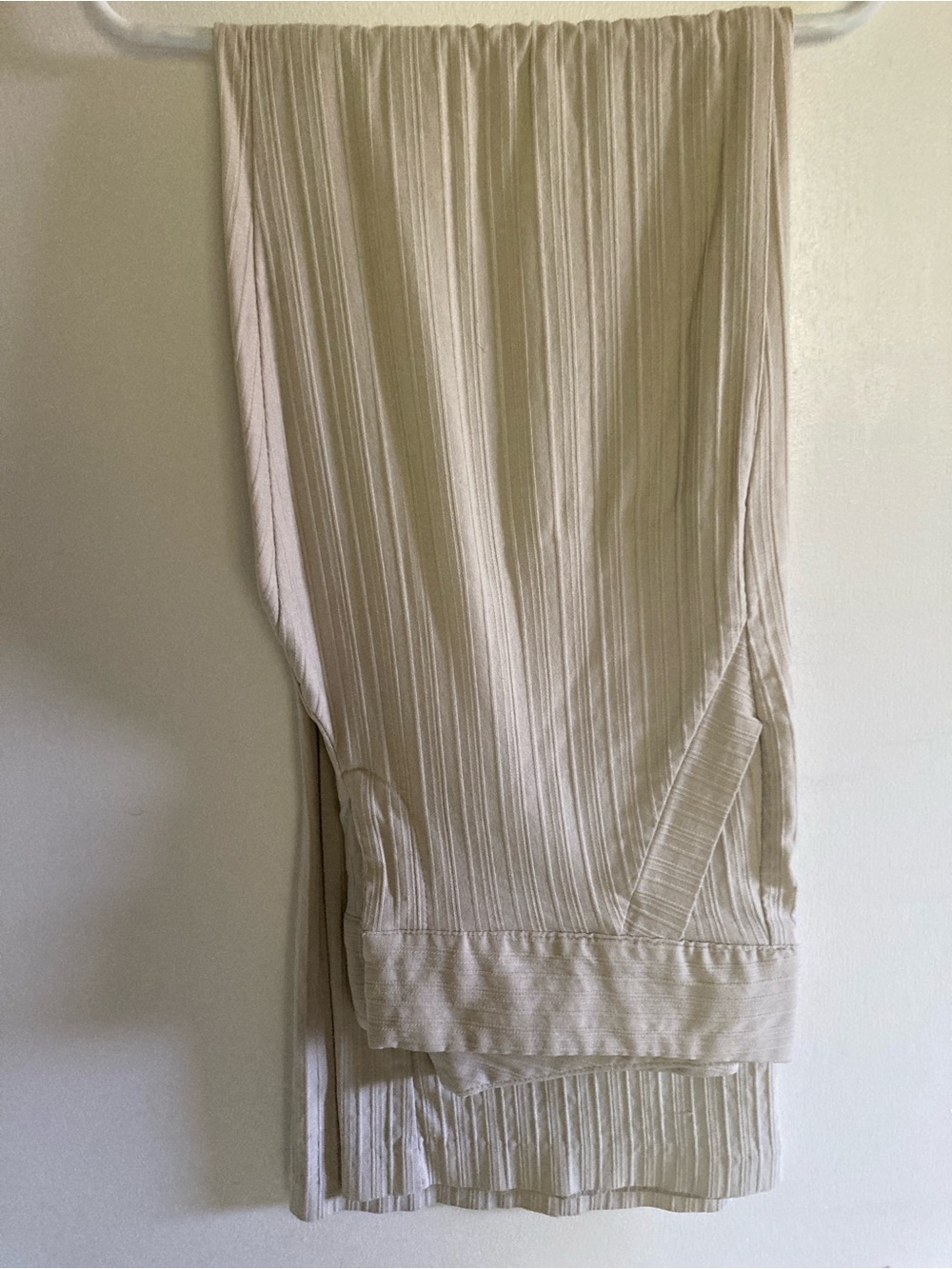 Women's Cream Ribbed Wide-Leg Pants